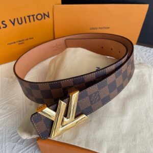 Louis Vuitton Twist Iconic Initiales LV Belt Damier Infini Canvas Brown Gold Finishing LV Women Belt