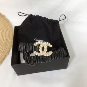 Chanel Belt with Double C Buckle in Black with Gold-Toned Metal and Strass Hardware for Women