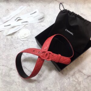 Chanel Quilted Belt with Double C Buckle in Red with Red Hardware for Women