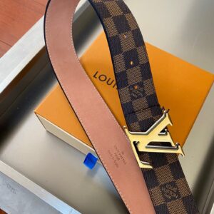 Louis Vuitton Initiales Reversible LV Belt with Damier Ebene Canvas Gold Toned Hardware LV Women Belt