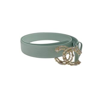 Chanel Carve CC Gold Tone Buckle Belt Green For Women