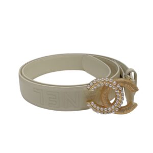 Chanel Carve CC Gold Tone Buckle Belt White For Women