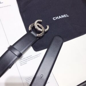 Chanel Black Belt With Double C Buckle Silver-Toned Metal Women Belt