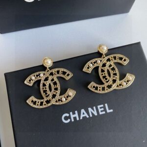 Chanel CC Letter Earrings Gold For Women