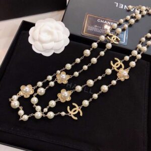 Chanel Pearl CC Flower Gold Necklace for Women