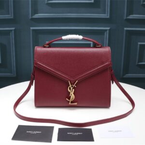 Saint Laurent Cassandra Medium Top Handle Bag In Grain De Poudre Embossed Rouge Legion For Women 9.6in/25cm 578000BOW0W6475